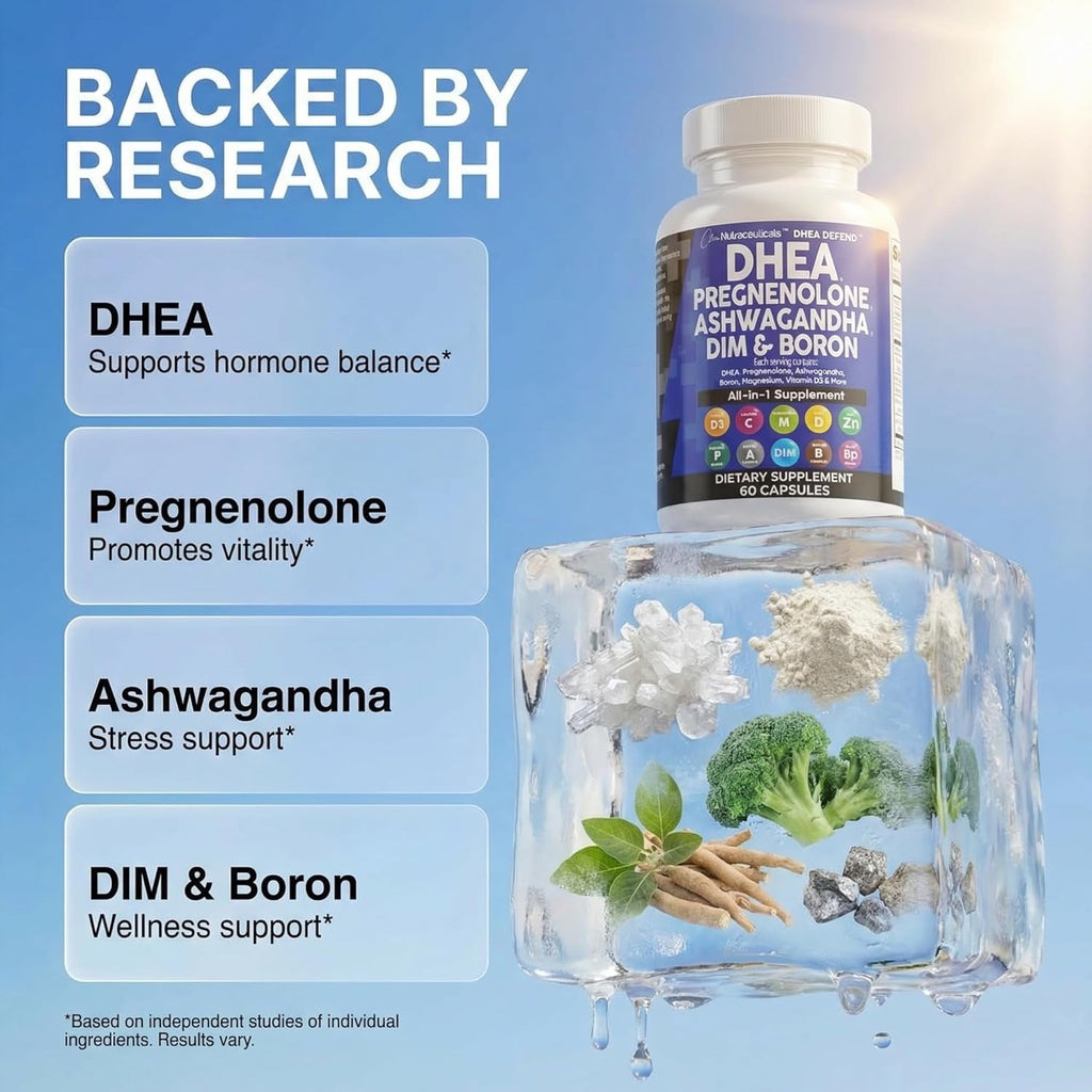DHEA 200Mg Supplement Pregnenolone 100Mg for Men & Women with DIM Ashwagandha Boron 6Mg Complex Calcium Magnesium Zinc 50Mg Vitamin D3 5000 IU Hormone Support Capsules Pills Made in USA 60 Count
