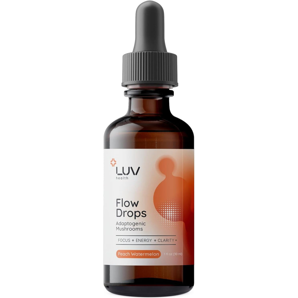 Flow Drops LUV Health Energy Supplement for Focus, Mental Clarity & Immune Support - Adaptogenic Mushrooms with Lion’S Mane, Cordyceps, Reishi, Chaga & Turkey Tail – Vegan, Made in USA 30 Servings