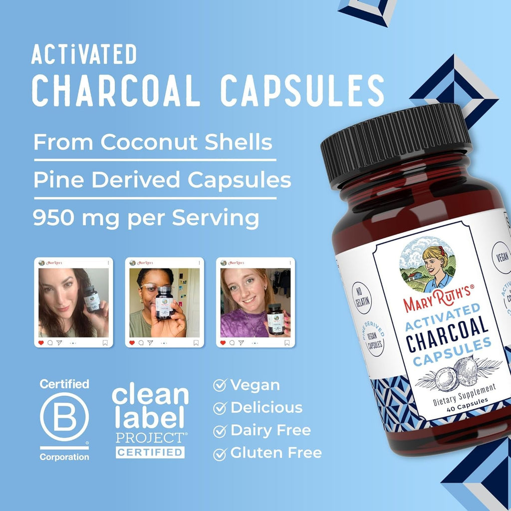 MARYRUTH'S Organics Activated Charcoal Capsules | Substance Adsorption | Derived from Coconut Shells | Vegan Capsules from Pine Trees | Non-Gmo | Gluten Free | 40 Count
