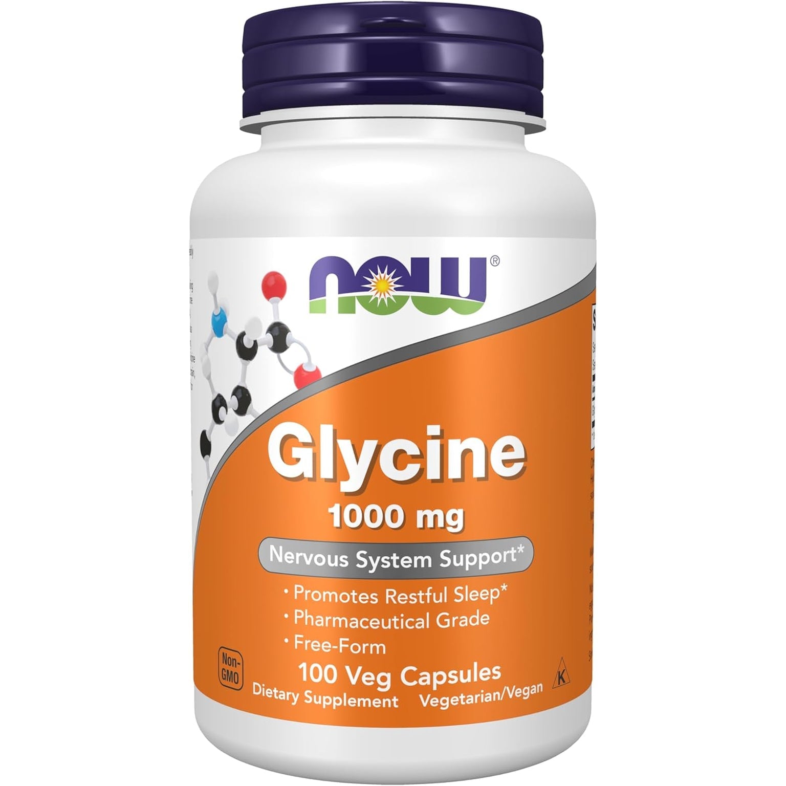 NOW Foods Supplements, Glycine 1,000 Mg Free-Form, Neurotransmitter Support*, 100 Veg Capsules