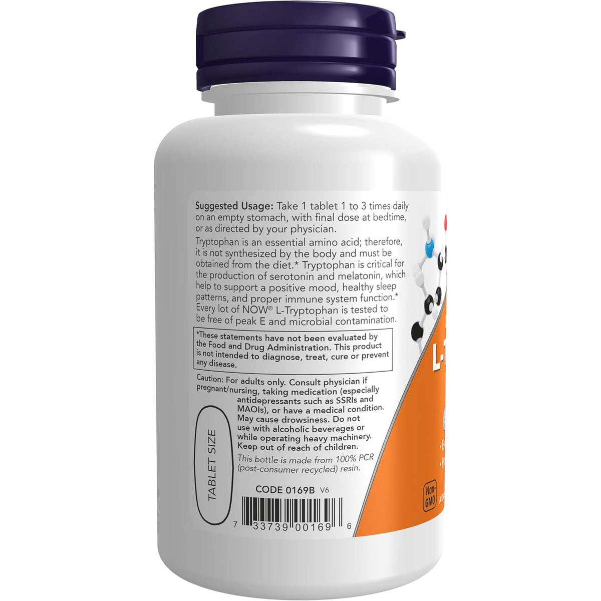 NOW Foods Supplements, L-Tryptophan 1,000 Mg, Double Strength, Encourages Positive Mood*, Supports Relaxation*, 60 Tablets