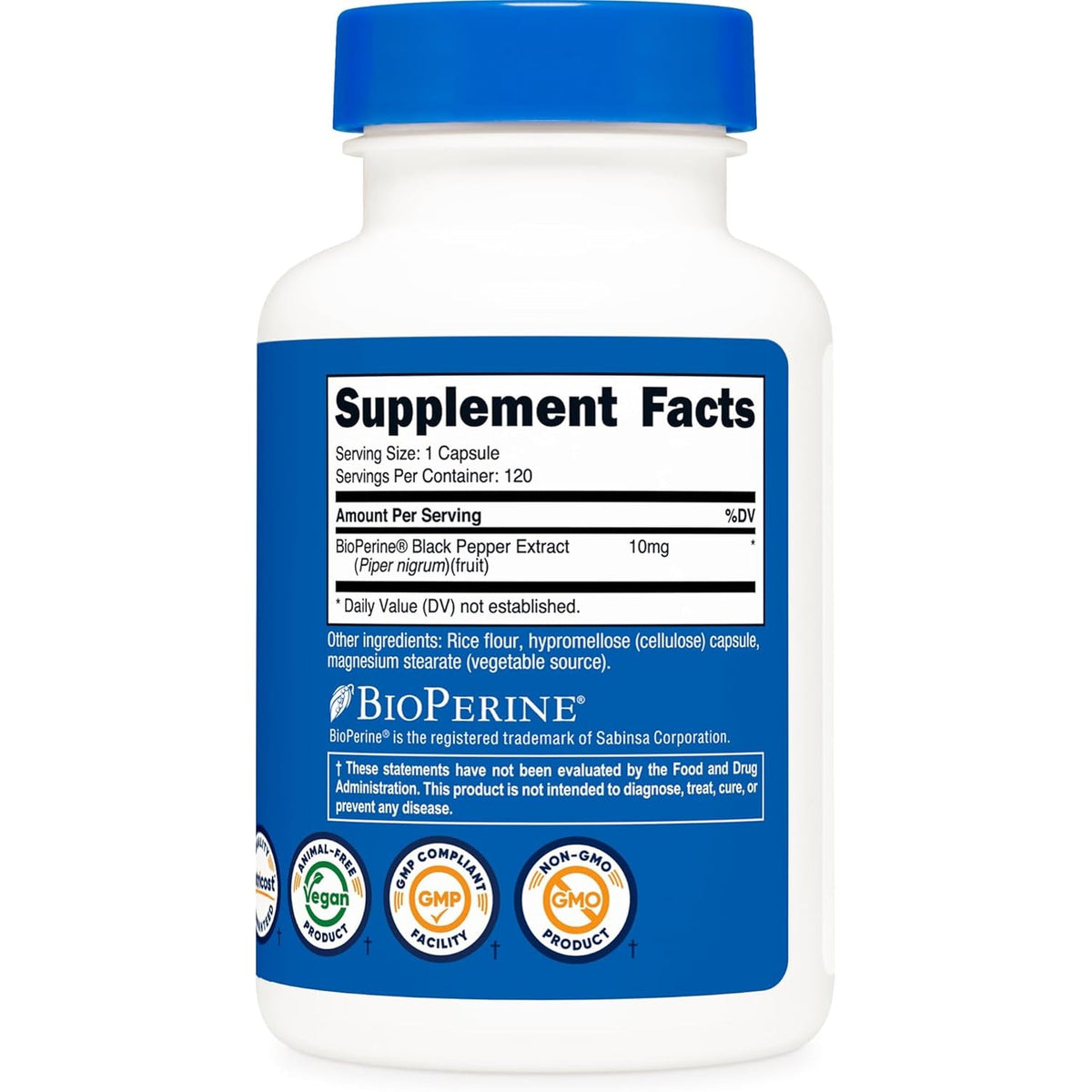Nutricost Bioperine (Black Pepper Extract), 10Mg per Serving, 120 Capsules - Gluten-Free
