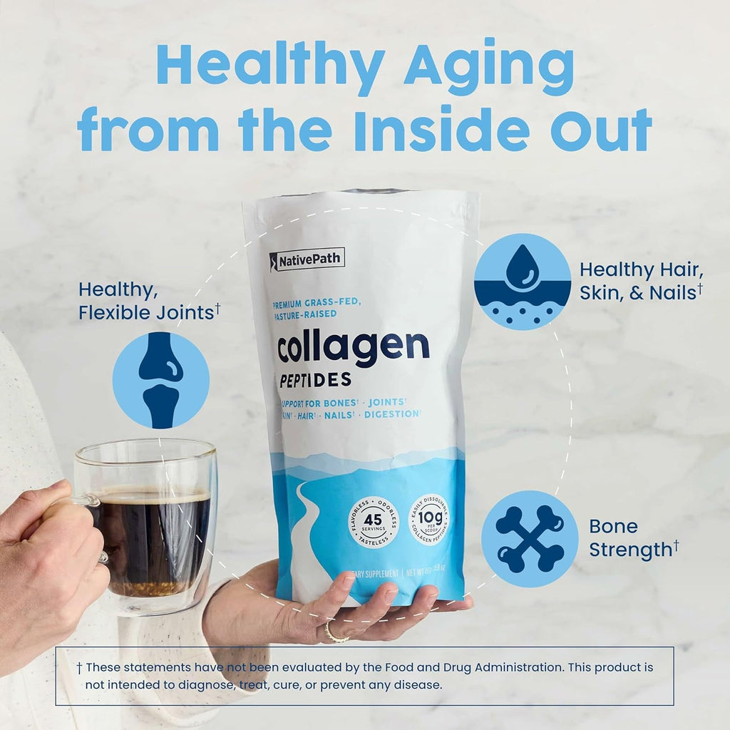 Nativepath Collagen Peptides Protein - Hydrolyzed Type 1 & 3 Collagen Powder for Skin, Hair, Nails - 15.9 Oz (45 Servings)