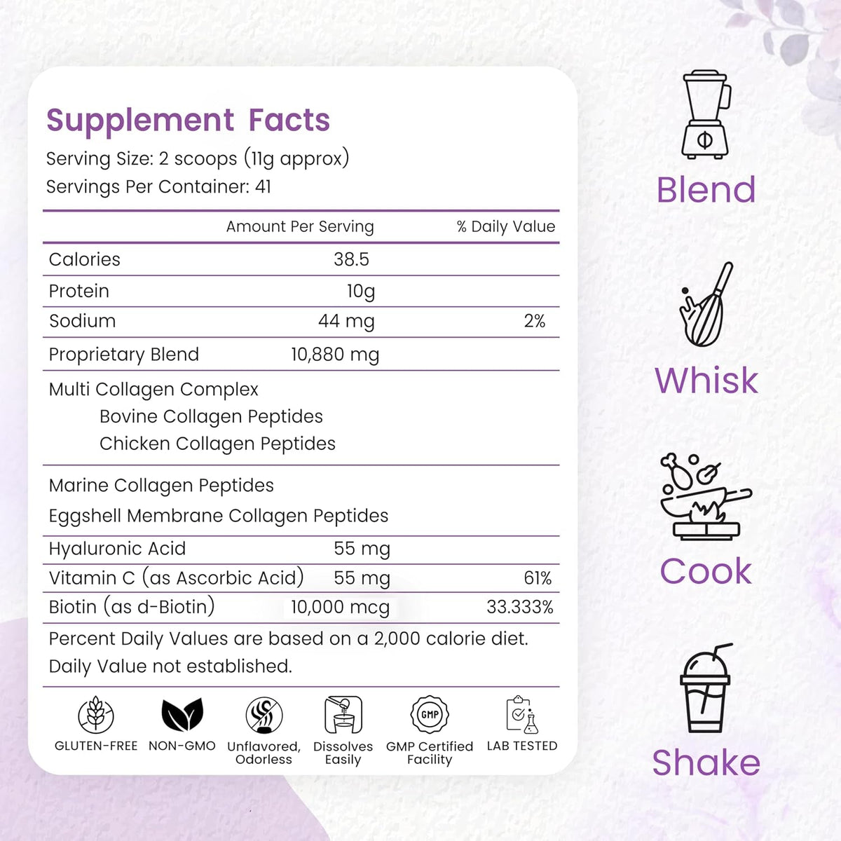Multi Collagen Peptides Powder, 1 Pounds Collagen Powder- Type I,II,III,V,X with Biotin, Hyaluronic Acid Powder, Vitamin C - Unflavored Collagen Protein Powder - Keto & Paleo, Easy Dissolve