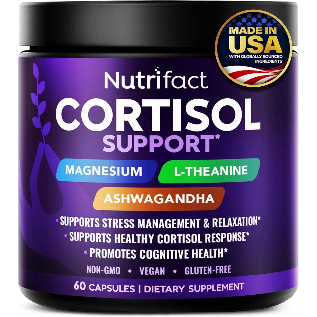 Cortisol Supplements for Women & Men – Cortisol Reducer with Ashwagandha, Magnesium, L-Theanine & Vitamin B Complex – Stress Relief, Vegan, Non-Gmo, Made in USA – 60 Capsules