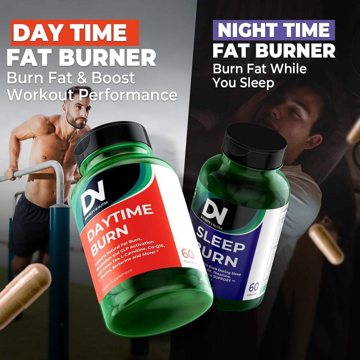 Daytime Fat Burner Supplement for Men & Women,Weight Loss Pills for Women, with Green Tea Extract, Co-Q10, Turmeric, Berberine,Bitter Melon for Metabolism Appetite Support 60 Capsules