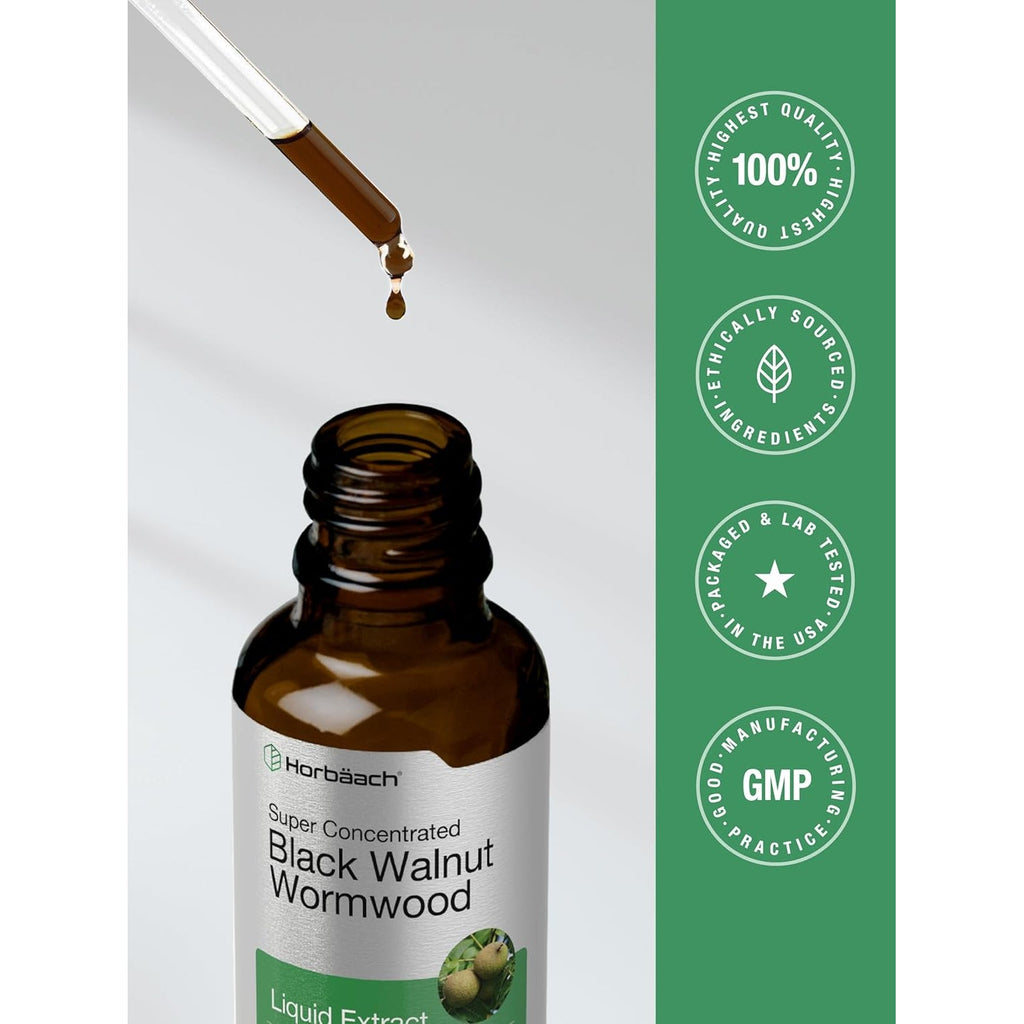 Horbäach Black Walnut Hull Wormwood Extract Tincture | 2 Fl Oz | Alcohol Free Liquid | Vegetarian, Non-Gmo & Gluten Free Supplement
