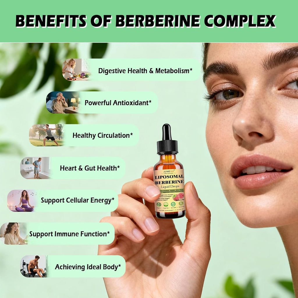 Liposomal Berberine Liquid Drops, 14-In-1 Berberine HCL with Ceylon Cinnamon Chromium Picolinate Magnesium Bitter Melon Milk Thistles | Organic Berberine Complex for Blood Sugar Liver Heart Metabolic