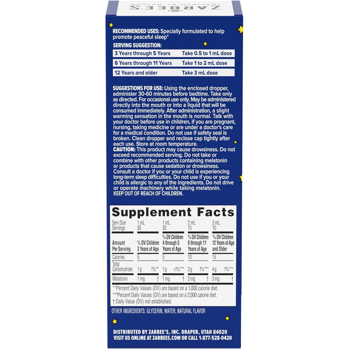Zarbee'S Kids Melatonin Sleep Supplement Liquid, 1Mg Melatonin, Drug-Free & Effective, Easy to Take Natural Berry Flavor for Kids Ages 3 and Up, 1 Fl Oz Bottle
