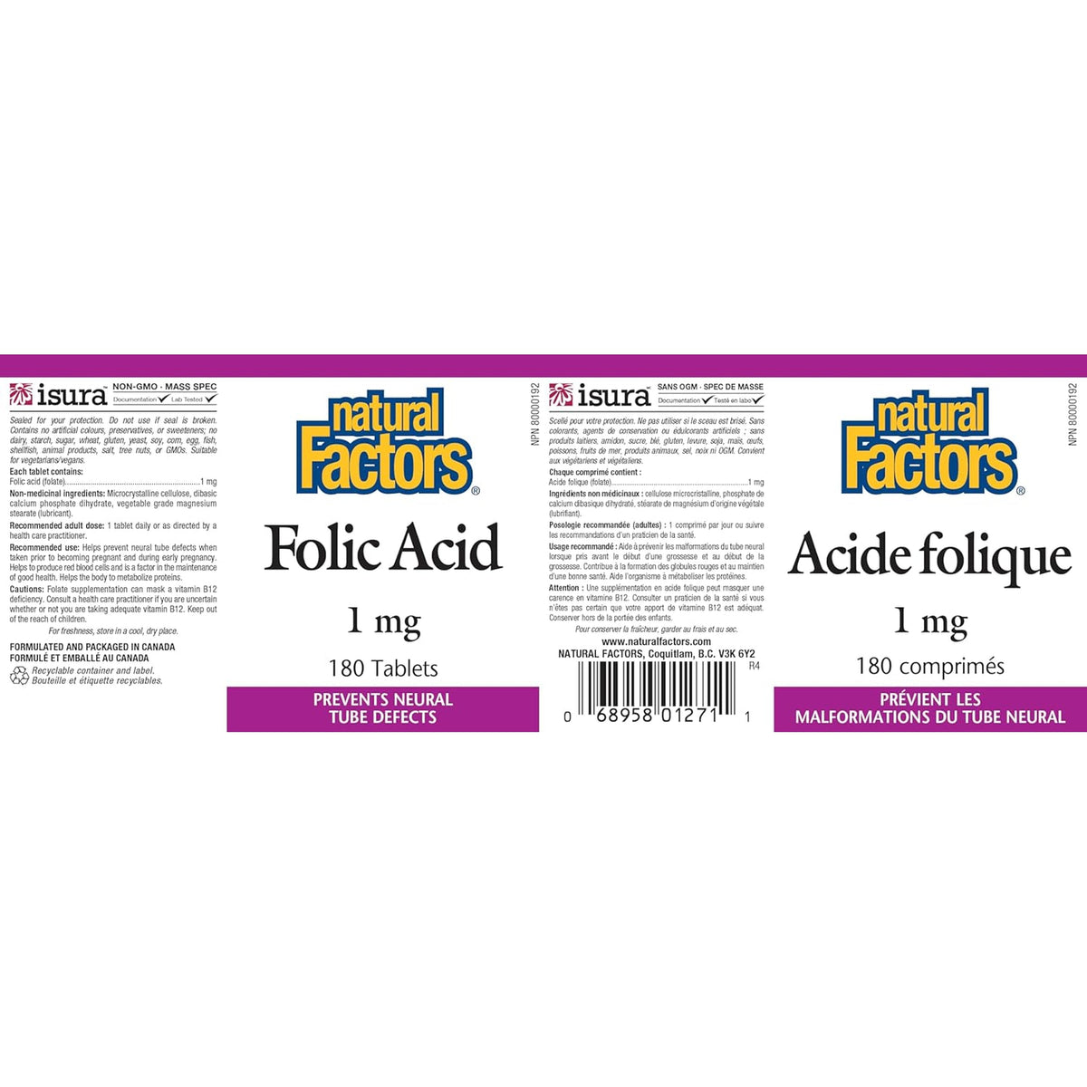 Folic Acid 1Mg (180Tablets) Brand: Natural Factors