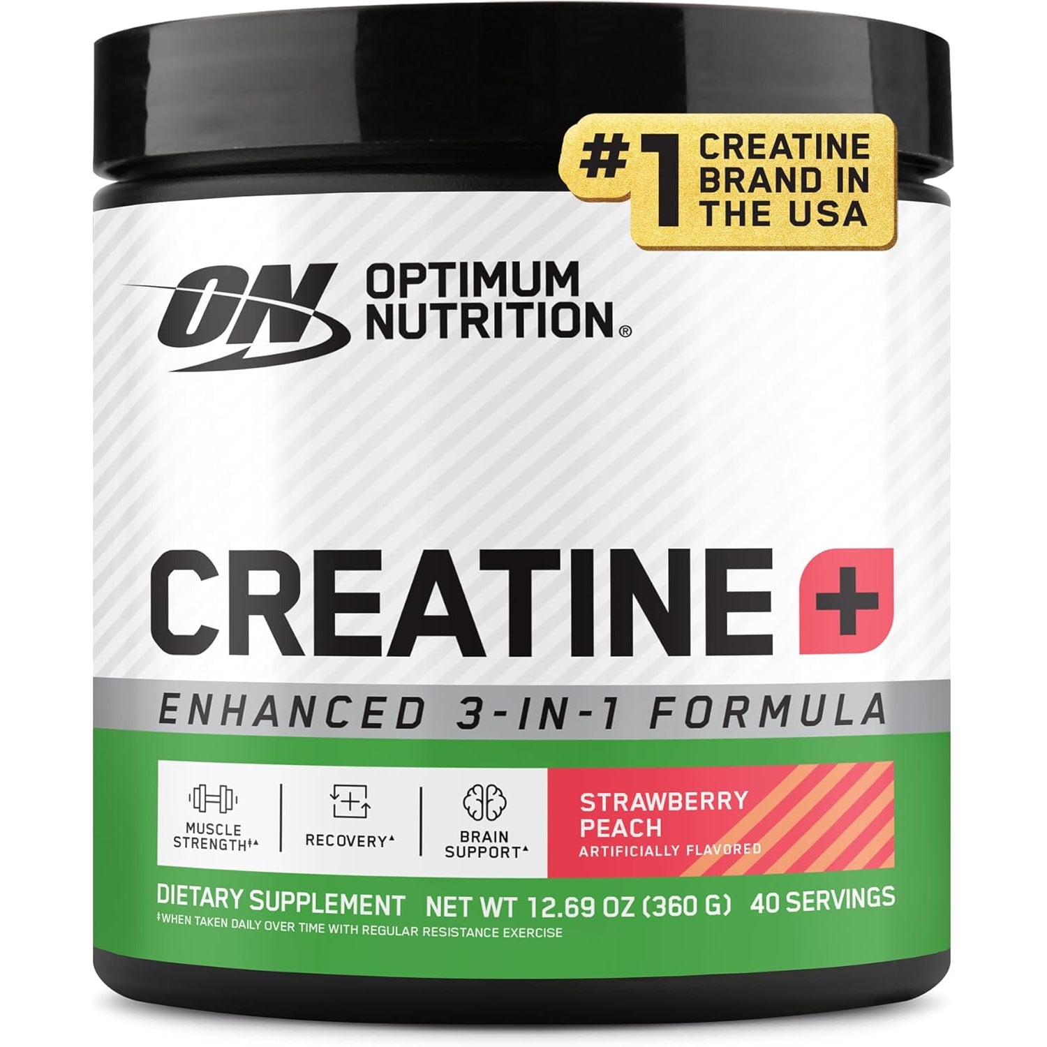 Optimum Nutrition Creatine Monohydrate plus Powder, Strawberry Peach Flavored Creatine Performance Blend, with Electrolytes for Hydration, Added Vitamins, 40 Servings, 360 Grams (Packaging May Vary)
