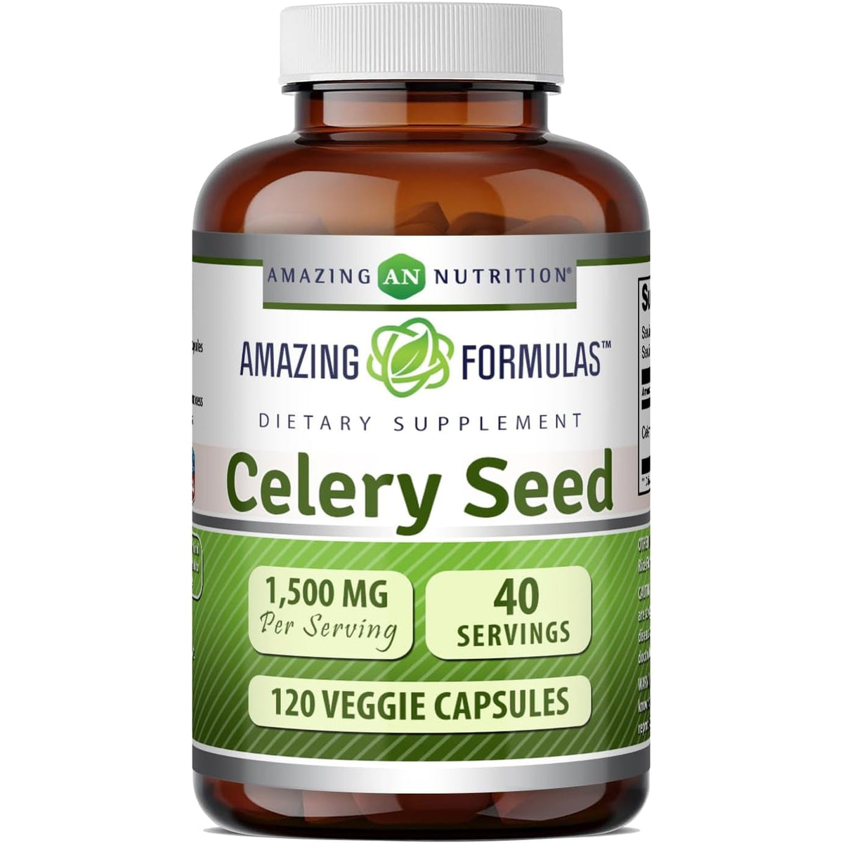 Amazing Formulas Celery Seed Extract Supplement | 1500 Mg per Serving | 120 Veggie Capsules | Non-Gmo | Gluten-Free | Made in USA