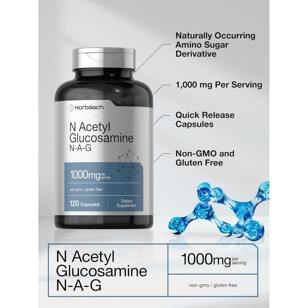 Horbaach N-Acetyl Glucosamine 1000 Mg | 120 Capsules | N-A-G Supplement Pills | Non-Gmo & Gluten Free