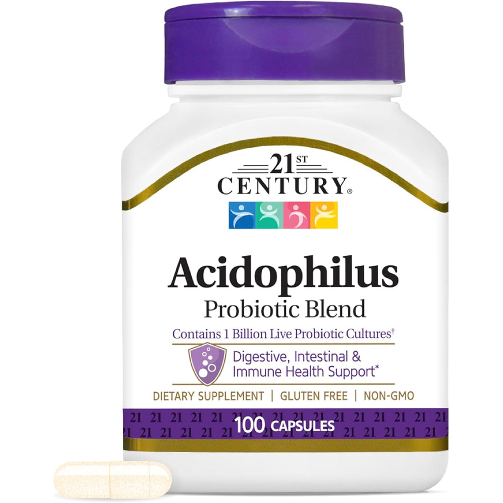 21St Century Acidophilus Probiotic Blend Capsules (100 Count), Daily Probiotic Supplement with Lactobacillus Acidophilus, Supports Digestive Health & Immune System, Non-Gmo, Gluten-Free