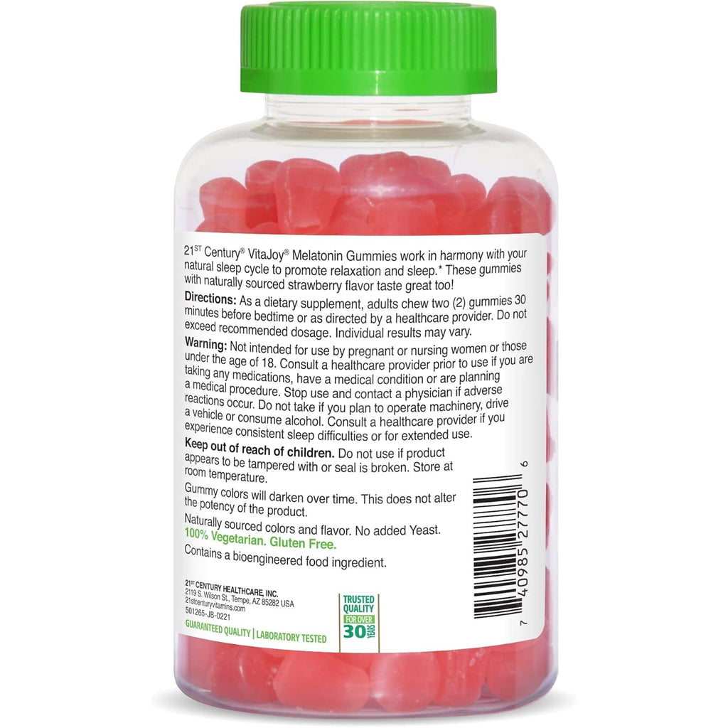 21St Century Vitajoy Melatonin 5Mg Gummies (120 Count), Strawberry Flavor Chewable Sleep Aid for Adults, Promotes Relaxation and Restful Sleep, Non-Habit Forming, Gluten-Free