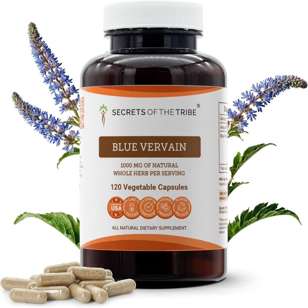 Secrets of the Tribe Blue Vervain 120 Capsules, 1000 Mg, Blue Vervain (Verbena Hastata) Dried Herb (120 Capsules)