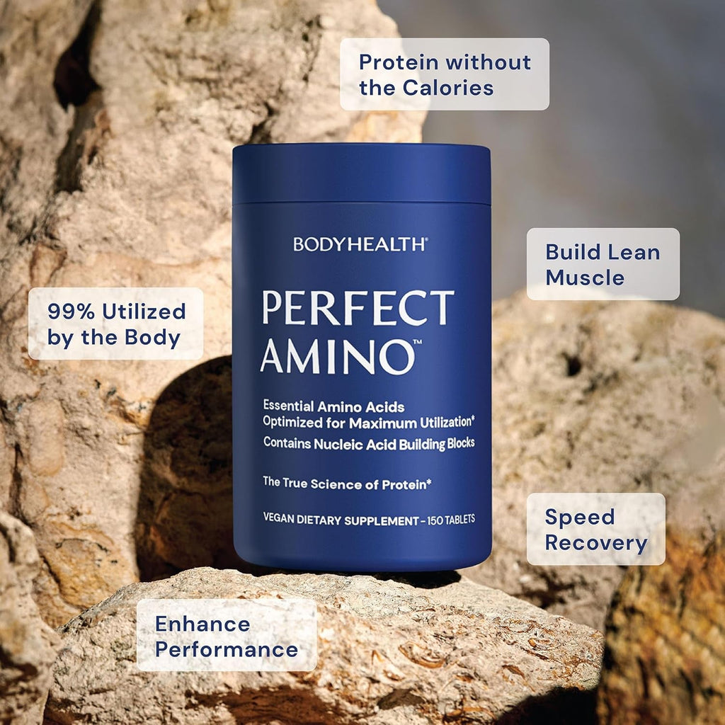 Bodyhealth Perfectamino (300 Tablets) Essential Amino Acid Supplement with BCAA and EAA, Muscle Recovery, Boost Energy & Stamina, 99% Utilization, Vegan Branched Chain Protein Pre/Post Workout
