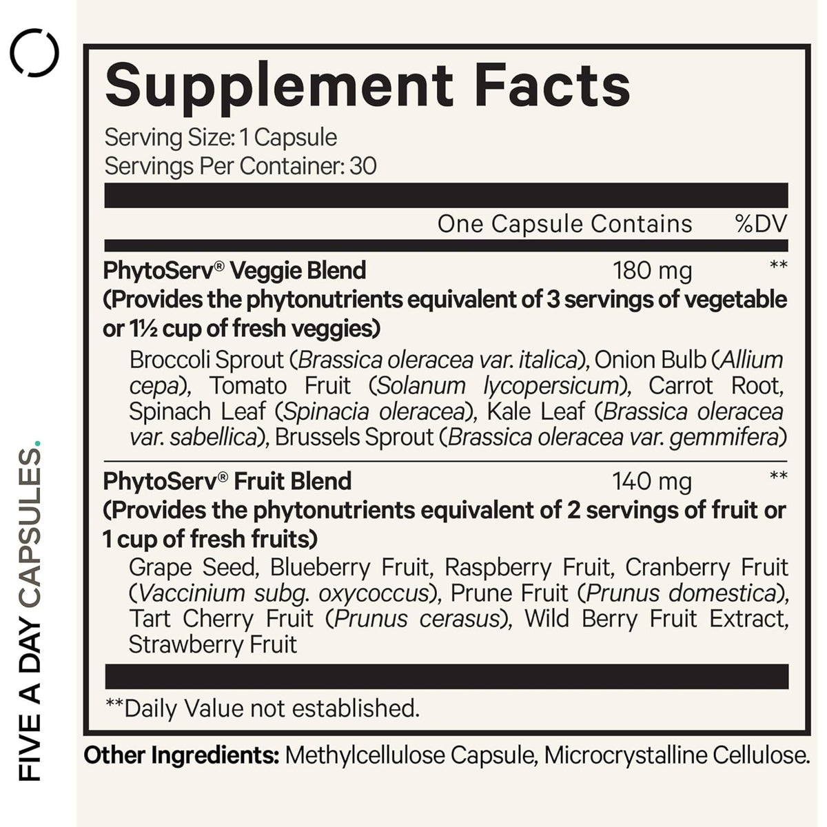 Codeage Instantfood Five a Day – Fruits & Vegetables Capsule Supplement – Whole Food Phytonutrients – 15 Fruits and Veggies Blend - Vegan, Non-Gmo – 30 Capsules