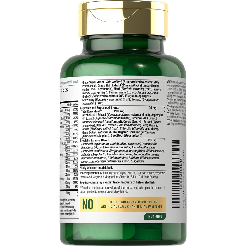 Carlyle Fruits and Veggies Supplement | 120 Count | Superfood Multivitamin with Probiotics | Made with 20 Fruits and Vegetables | Non-Gmo & Gluten Free