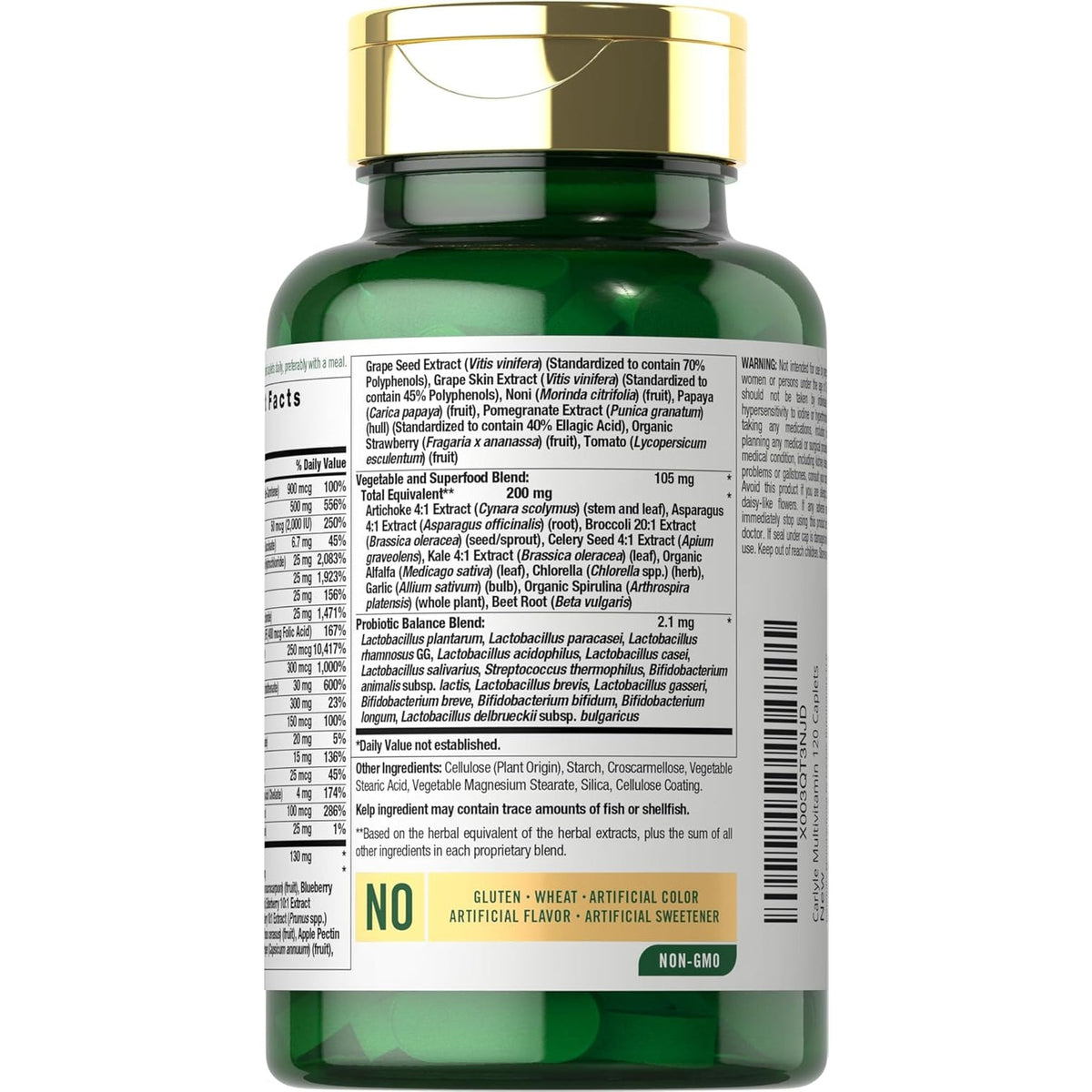 Carlyle Fruits and Veggies Supplement | 120 Count | Superfood Multivitamin with Probiotics | Made with 20 Fruits and Vegetables | Non-Gmo & Gluten Free