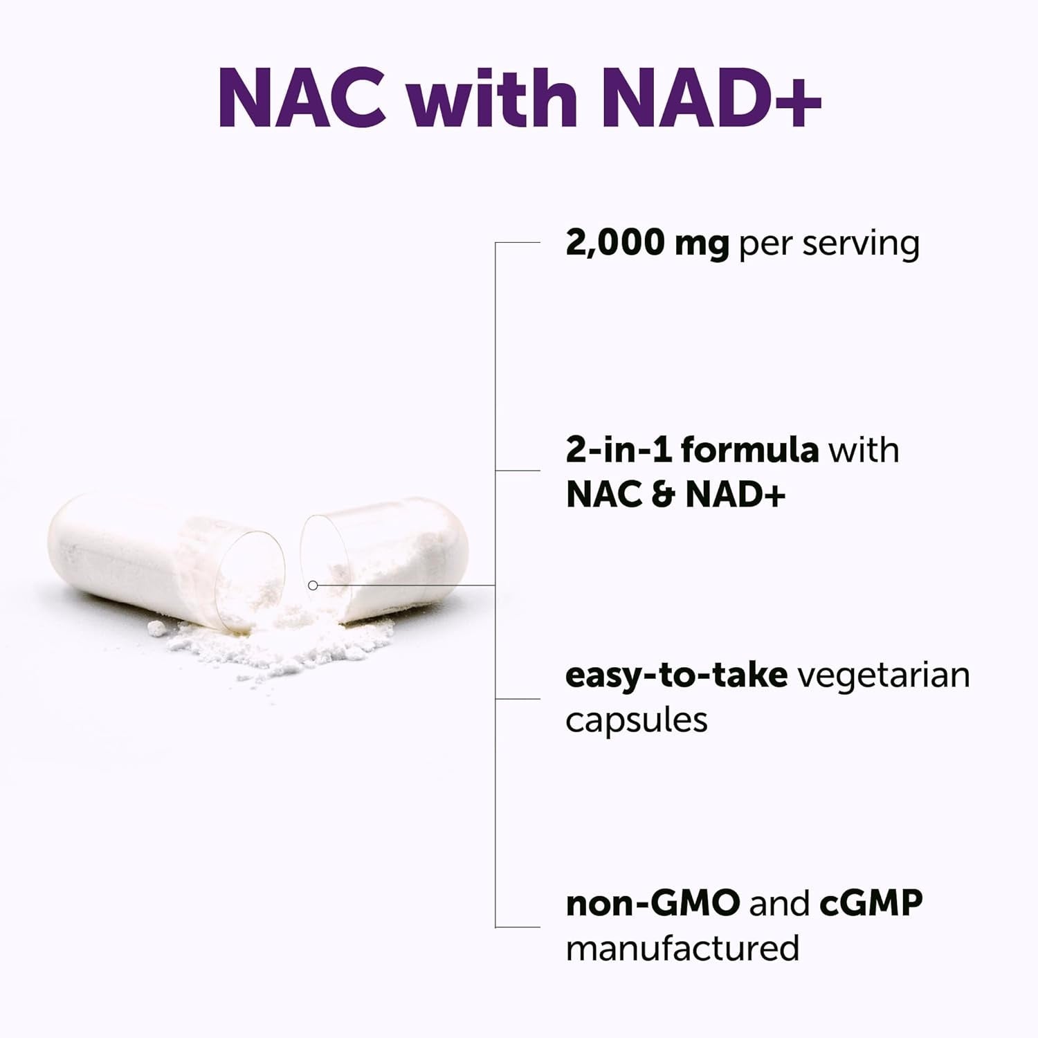 Micro Ingredients NAC with NAD+ 2,000 Mg per Serving, 240 Vegetarian Capsules | 2-In-1 N-Acetyl-L-Cysteine with Nicotinamide Adenine Dinucleotide | Non-Gmo, Gluten Free
