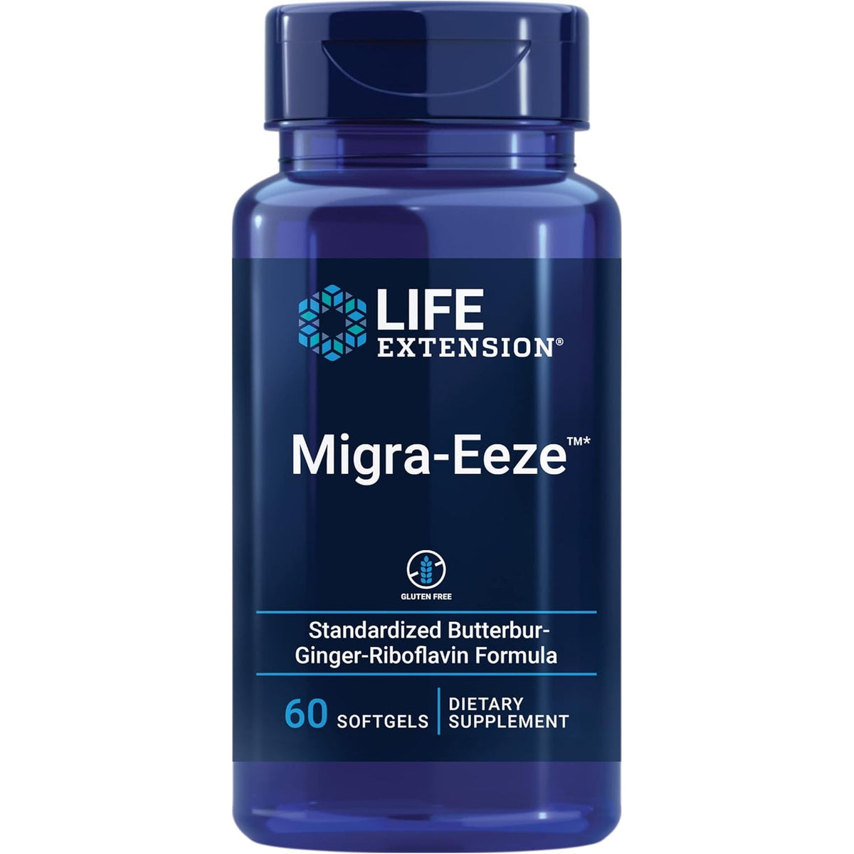 Life Extension Migra-Eeze - Butterbur Root Extract with Vitamin B2 (Riboflavin) & Ginger Supplement - Formula to Ease Head Discomfort - Gluten-Free — 60 Softgels
