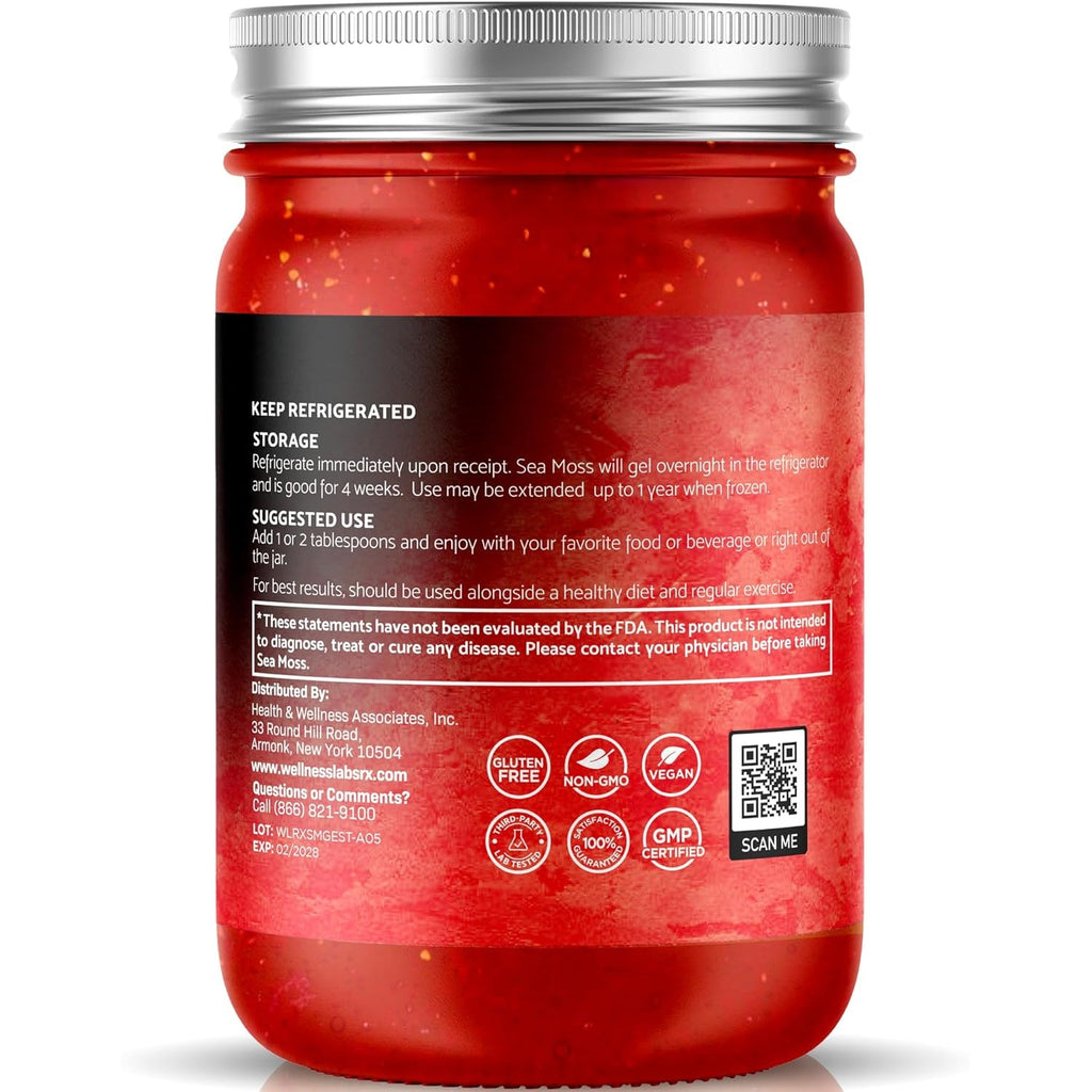 Sea Moss Gel - Wildcrafted Seamoss Gel Superfood - Strawberry Flavor Irish Sea Moss Vitamin and Mineral-Rich from Pristine Caribbean Waters, Immune and Digestive Health Support - 10 Oz.