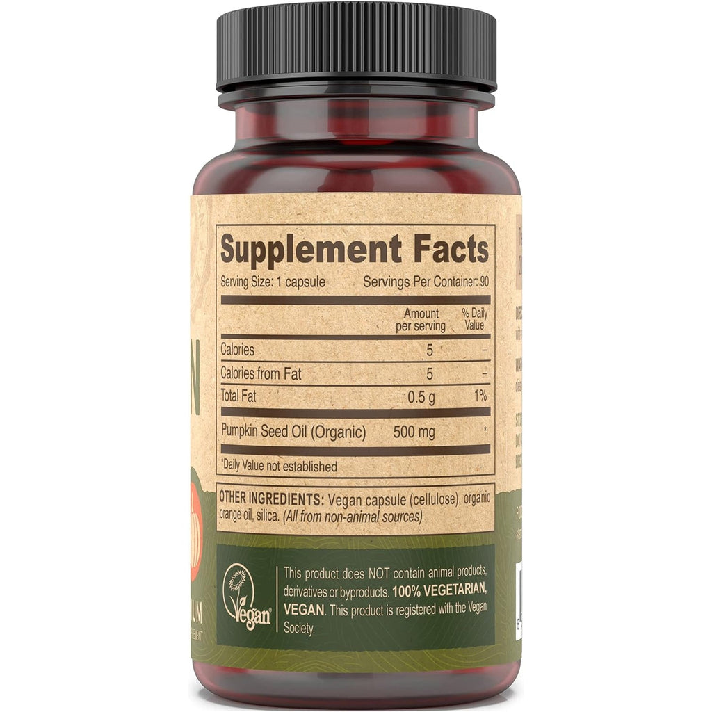 DEVA Nutrition Vegan Pumpkin Seed Oil 500 Mg, Cold-Pressed & Unrefined - 90 Capsules, 1-Pack
