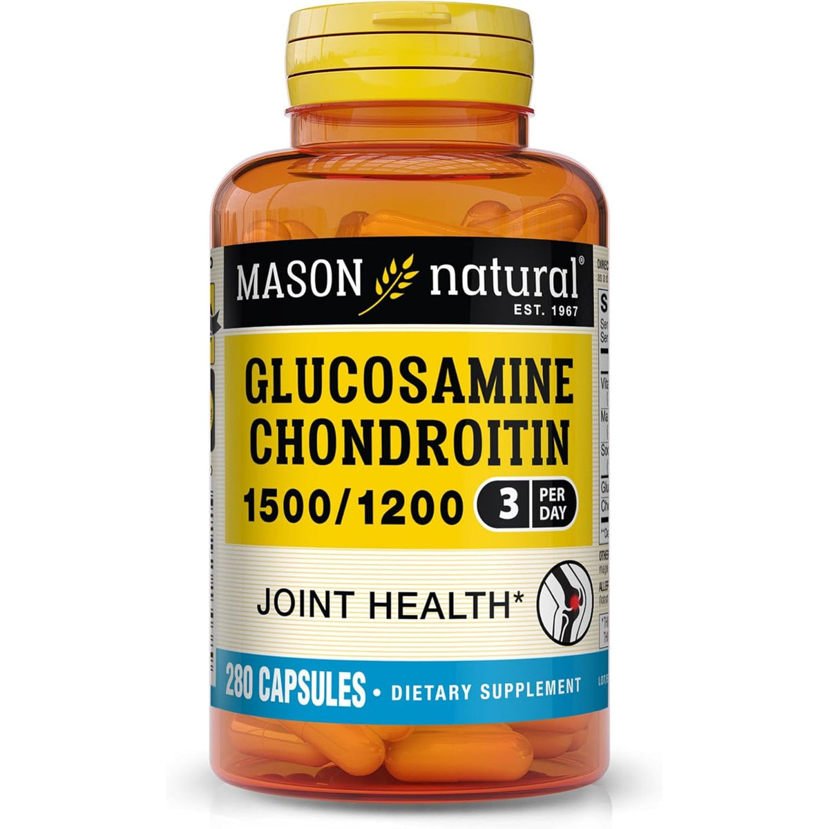 MASON NATURAL Glucosamine Chondroitin 1500/1200 with Vitamin C, Supports Joint Health for Normal Flexibility & Mobility*, 280 Capsules, 3 Month Supply