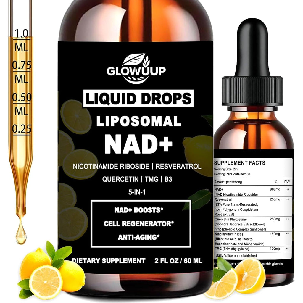 NAD Supplements for Women & Men, Liposomal NAD Nicotinamide Riboside Resveratrol 900Mg W. B3 Vitamin Quercetin TMG, Liquid Resveratrol NAD plus Supplement for Anti-Aging Energy Focus Longevity