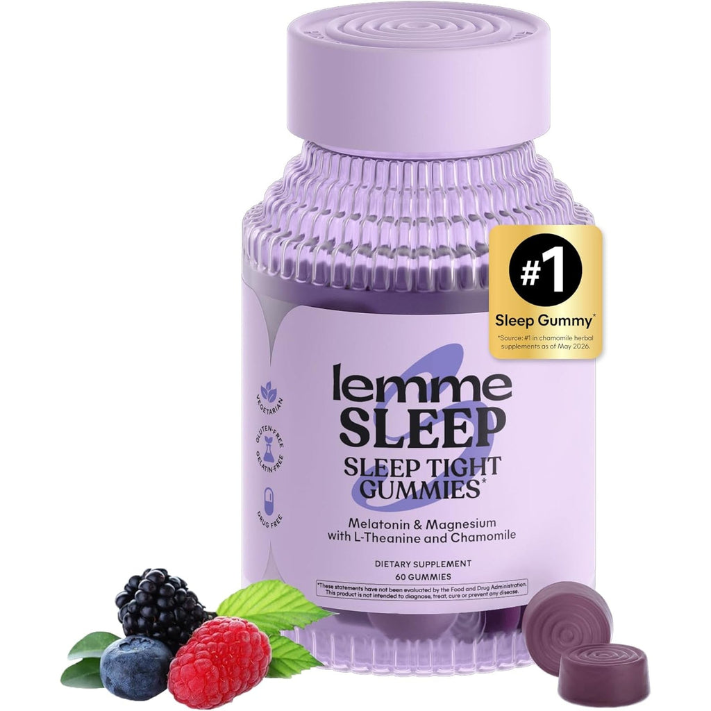 Lemme Sleep Gummies with 5Mg Melatonin, Elderberry, Magnesium, L-Theanine, Chamomile and Lavender, Drug-Free Nighttime Sleep Aid, Gluten Free, Gelatin Free, Non GMO, Berry Flavored (60 Count)