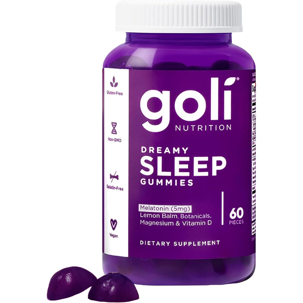 Goli Dreamy Sleep Gummy - 60 Count - Melatonin, Vitamin D, Magnesium, and Lemon Balm Extract - Gelatin-Free, Gluten-Free, Vegan & Non-Gmo