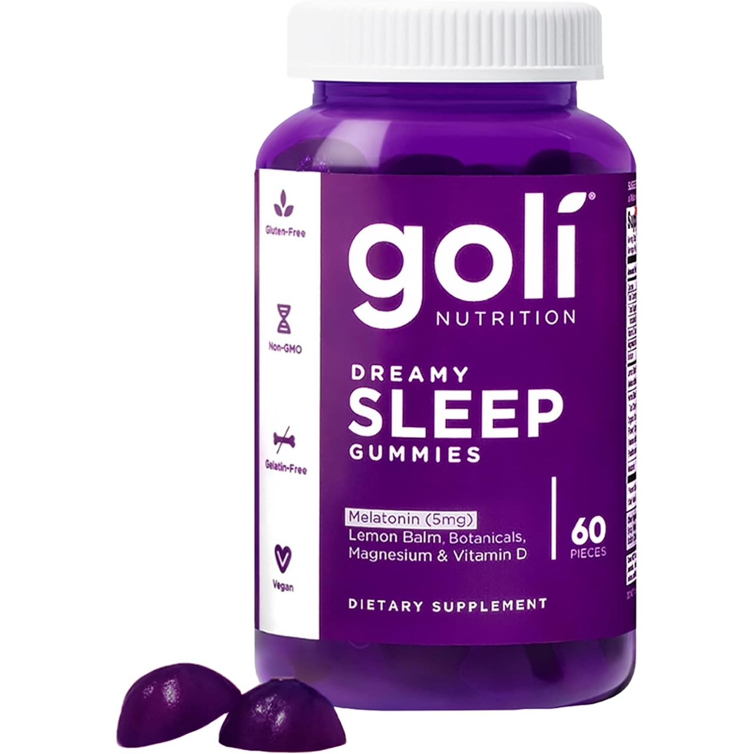 Goli Dreamy Sleep Gummy - 60 Count - Melatonin, Vitamin D, Magnesium, and Lemon Balm Extract - Gelatin-Free, Gluten-Free, Vegan & Non-Gmo