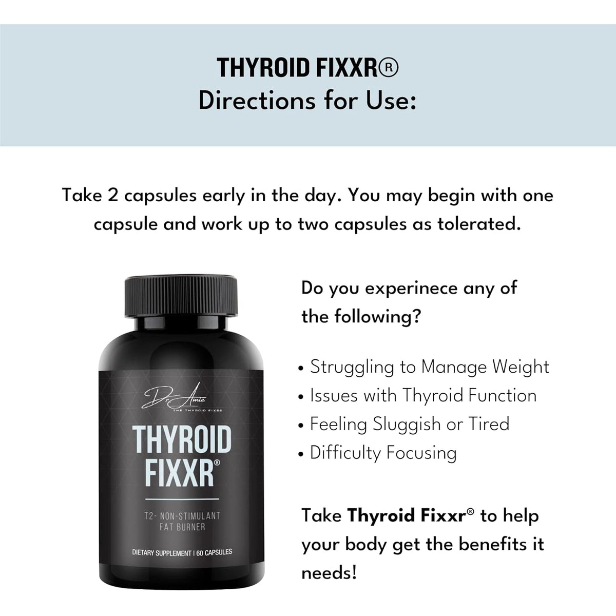 Thyroid Support by Dr. Amie | T2 Thyroid Supplement | 30 Day Supply, 60 Capsules