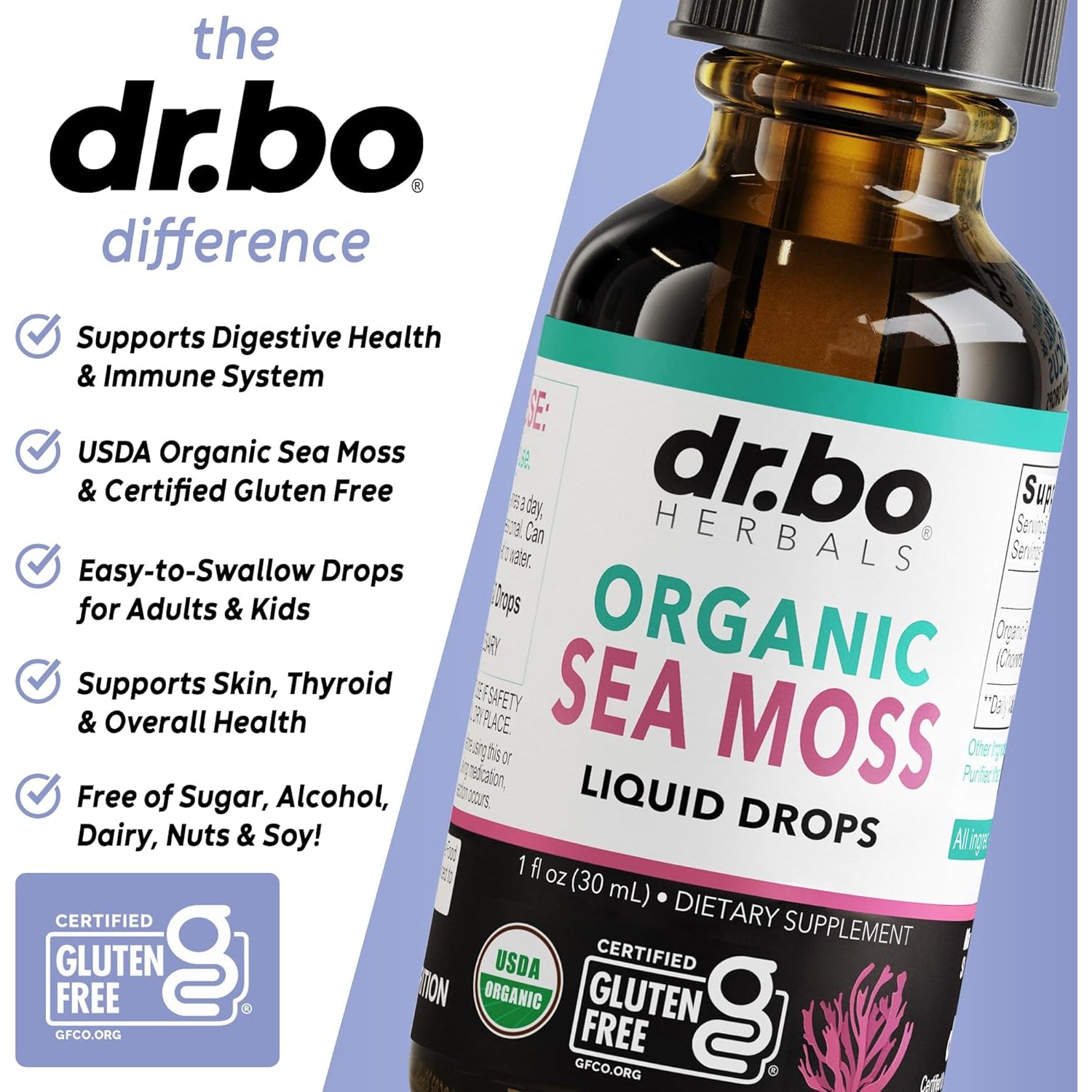Irish Sea Moss Liquid Drops - Pure Organic Seamoss Liquid Drops for Immune, Skin & Gut Health Support - Vegan Seamoss Oil Gel Tincture, Chondrus Crispus Organic Sea Moss Gel Oil for Adults & Kids 1 Oz