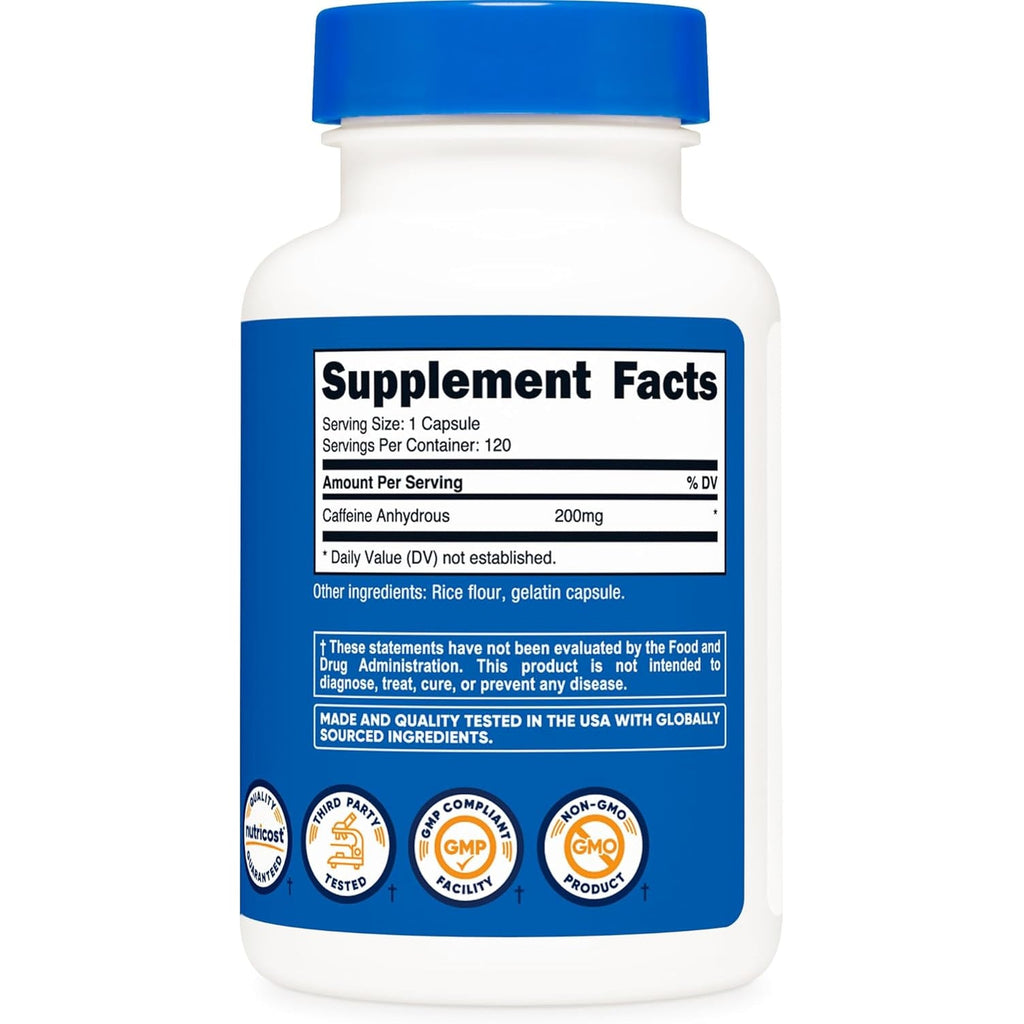Nutricost Caffeine Pills 200Mg, 120 Capsules - Gluten Free, Non-Gmo