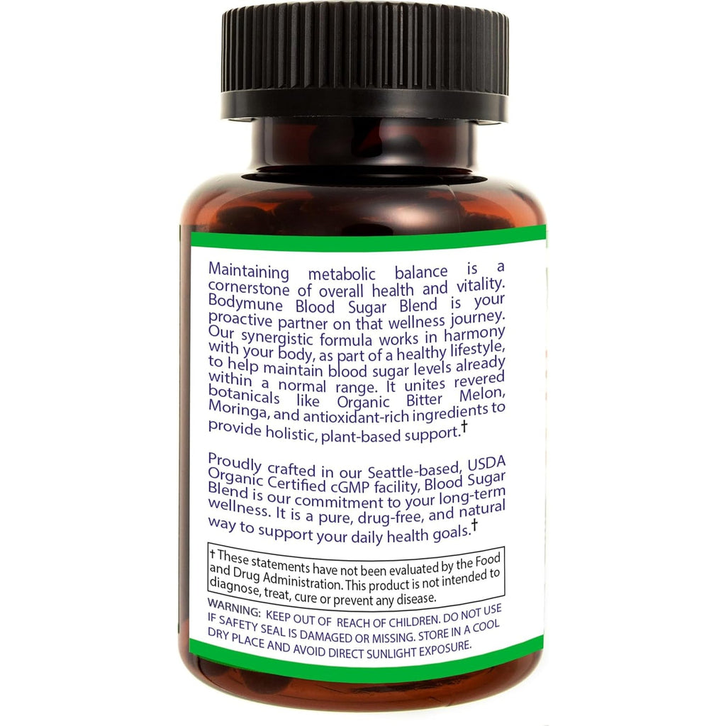Bodymune Blood Sugar Blend – Organic Blood Sugar Support Supplement – with Bitter Melon Capsules, Moringa, & Black Seed Oil – 66 Capsules – USDA Organic, Vegan, Non-Gmo