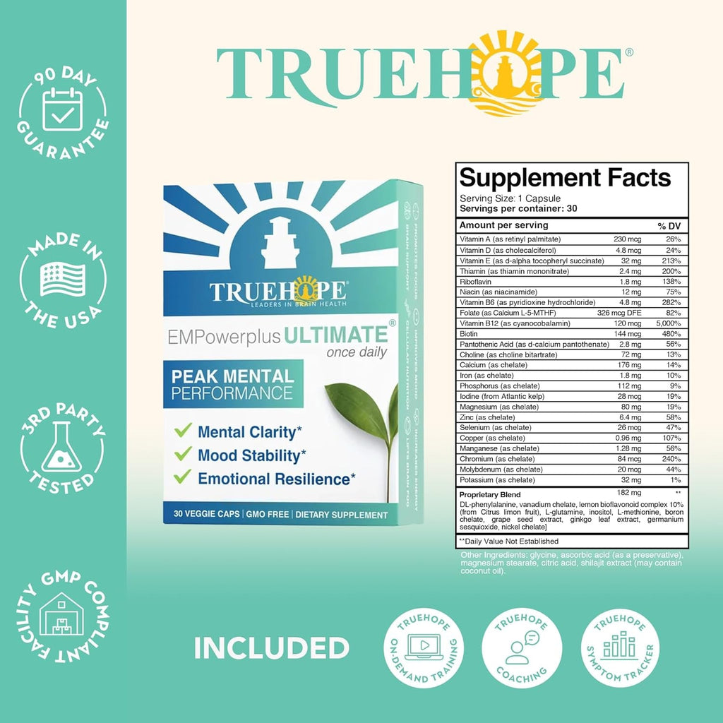 Truehope Empowerplus Ultimate Strength | Most Effective Brain, Energy & Focus Supplement | 1000% Better Absorption | Backed by 37 Research Studies & 28 Years of Success | 30 Day Supply