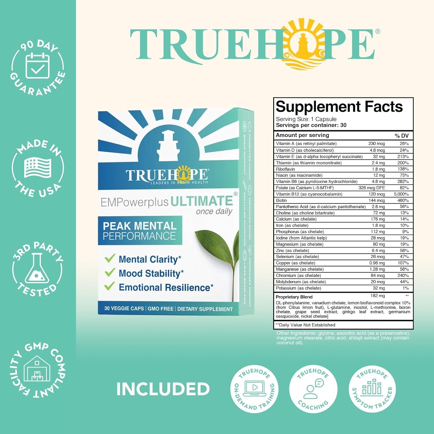 Truehope Empowerplus Ultimate Strength | Most Effective Brain, Energy & Focus Supplement | 1000% Better Absorption | Backed by 37 Research Studies & 28 Years of Success | 30 Day Supply