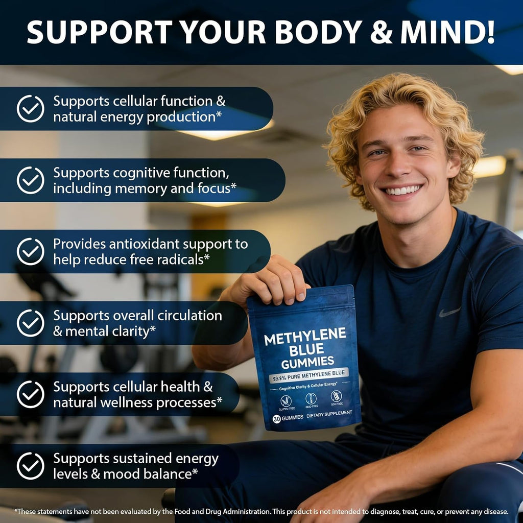 Methylene Blue Gummies 5Mg per Serving, Supports Cognitive Function, Cellular Energy, Mental Focus, Antioxidant Activity, 99.9% Pure | 30 Gummies