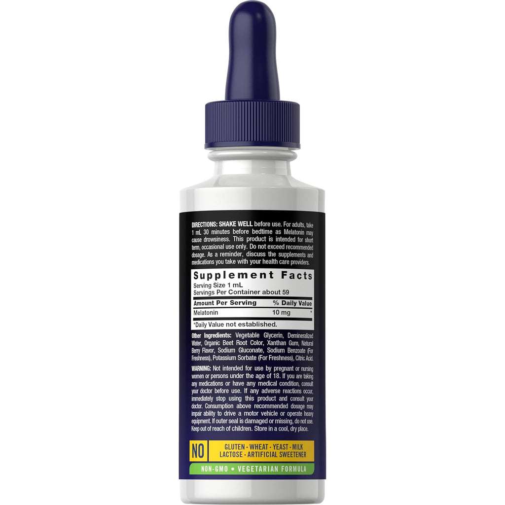 Carlyle Melatonin 10Mg | 2 Fl Oz Liquid Drops | Berry Flavor | for Adults | Non-Gmo, Vegetarian Supplement