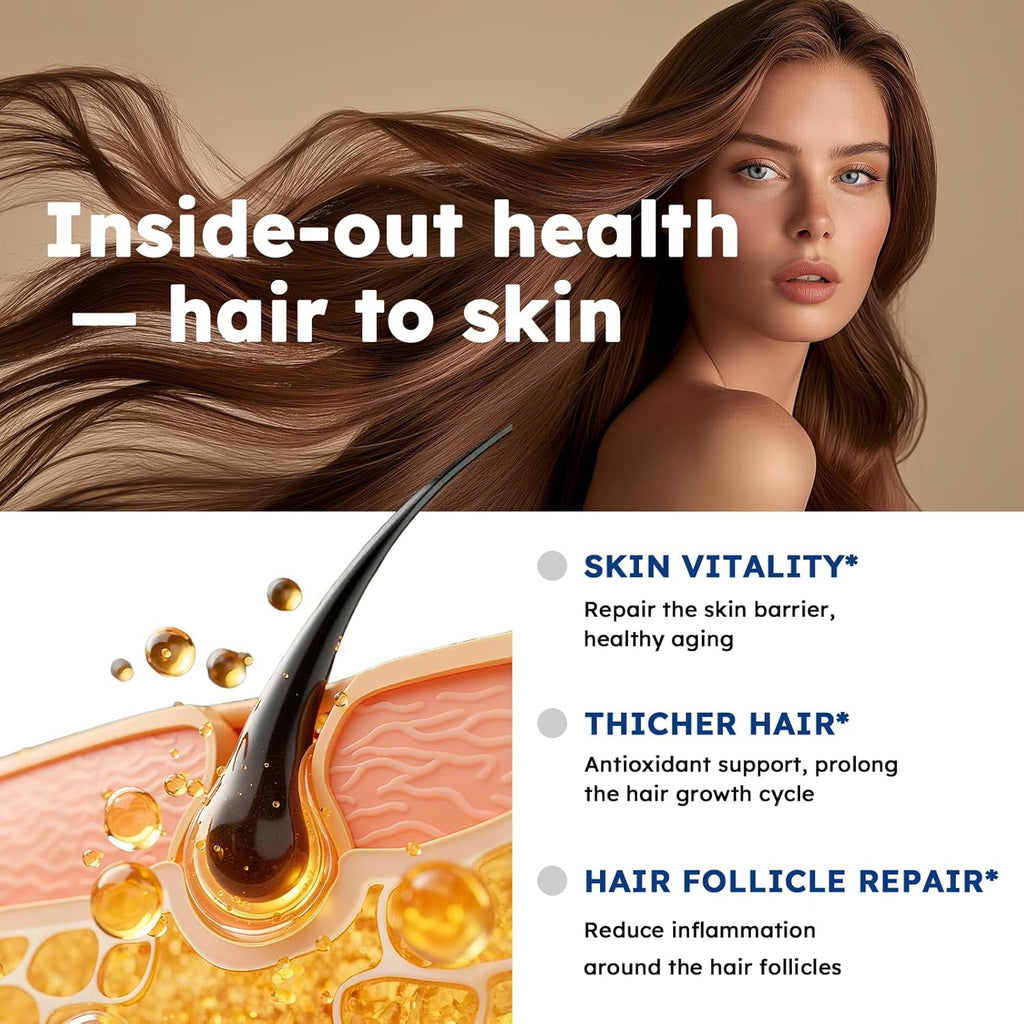GHK-CU Peptides Supplement Oral Drop, Pro 6-In-1 GHK CU Copper Peptides with Hydrolyzed Marine Collagen Hyaluronic Acid Biotin Grape Seed Extract for Hair Growth Skin Elasticity & Anti-Aging Women Men