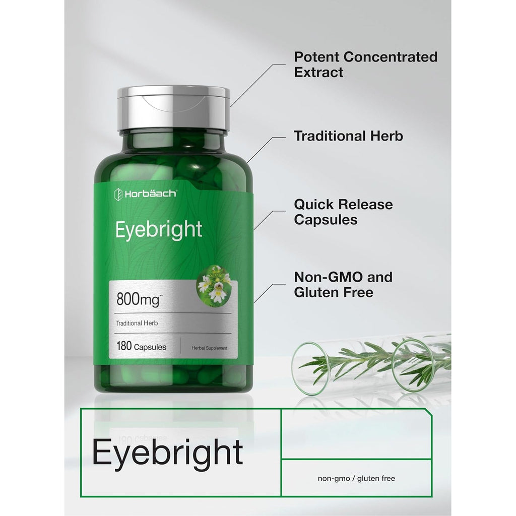 Horbäach Eyebright Herbal Supplement | 180 Capsules | Non-Gmo, Gluten Free