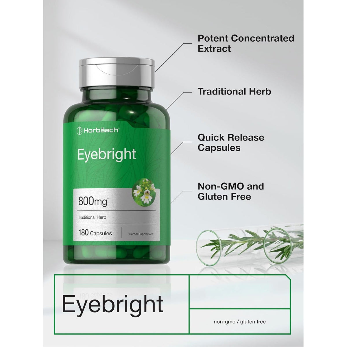 Horbäach Eyebright Herbal Supplement | 180 Capsules | Non-Gmo, Gluten Free