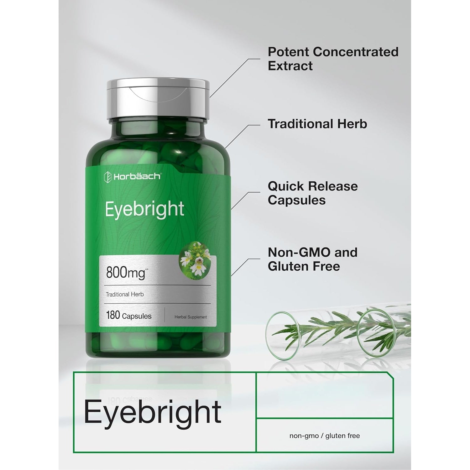 Horbäach Eyebright Herbal Supplement | 180 Capsules | Non-Gmo, Gluten Free