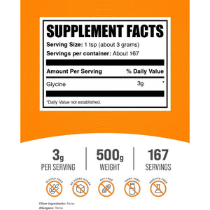 Bulksupplements.Com Glycine Powder - Glycine Supplements, Amino Acid Supplement - Unflavored & Gluten Free, 3G per Serving, 500G (1.1 Lbs) (Pack of 1)