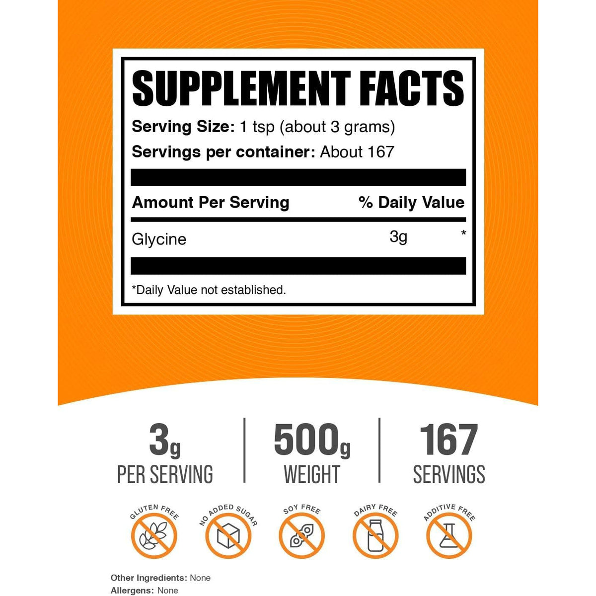 Bulksupplements.Com Glycine Powder - Glycine Supplements, Amino Acid Supplement - Unflavored & Gluten Free, 3G per Serving, 500G (1.1 Lbs) (Pack of 1)