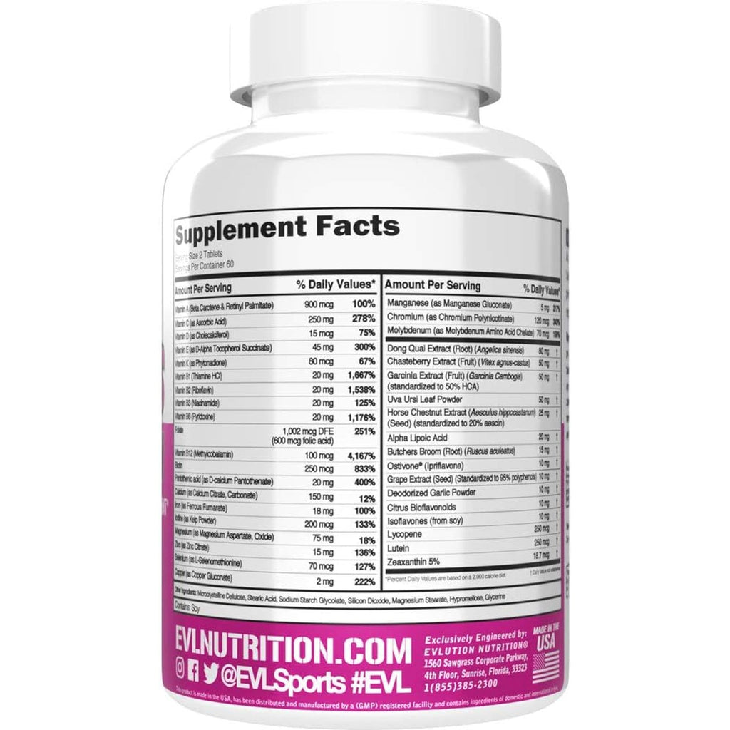 Evlution Nutrition Women'S Multivitamin - Full Spectrum Vitamins & Minerals, Immune Health, Vitamin C & D, Iron, Zinc, Antioxidants & Bioflavonoids, Skin, Hair, Bone, Eye Health, 120 Tablets, 60 Days