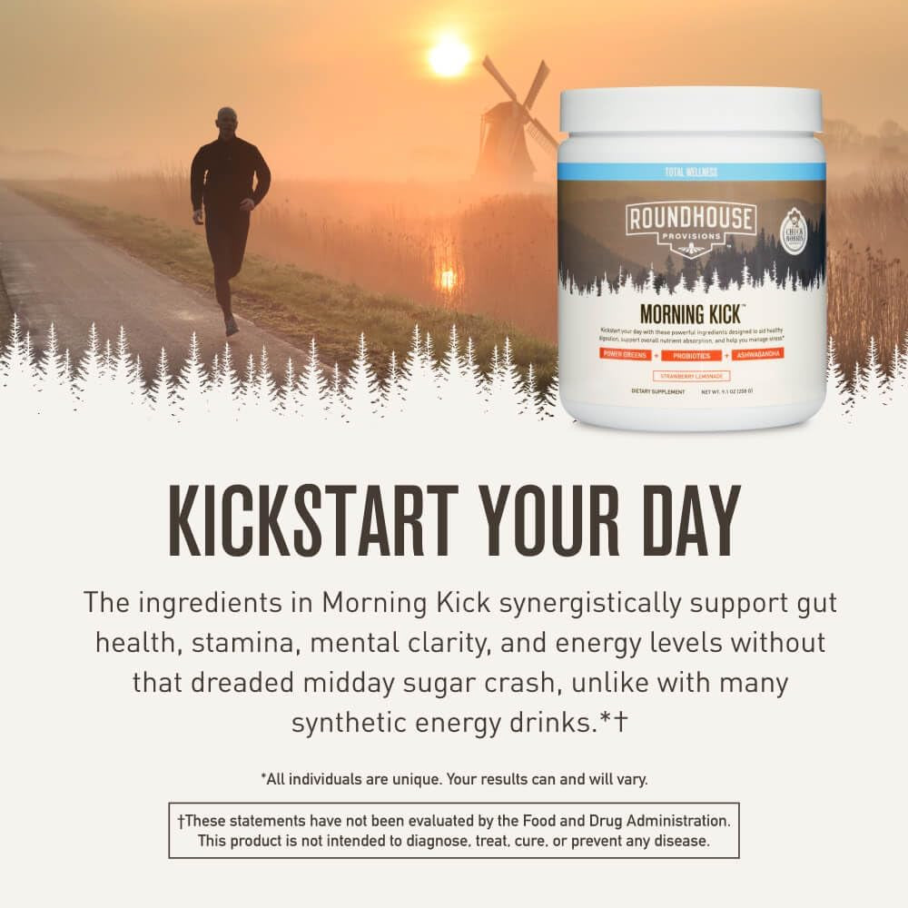 ROUNDHOUSE PROVISION Morning Kick, Greens Superfood Powder Supplement with Ashwagandha, Collagen & Probiotics - Sugar Free, Caffeine Free (3 Pack, Strawberry Lemonade Flavor) by Chuck Norris