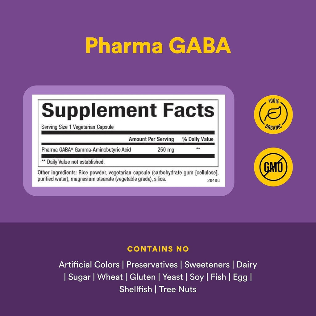 Natural Factors Pharma GABA - Dietary Supplement Supports Calm Sleep & Sleep Quality - Natural, Fast-Working Supplement Aids Focus & Brain Health - 60 Vegetarian Capsules (60 Servings)